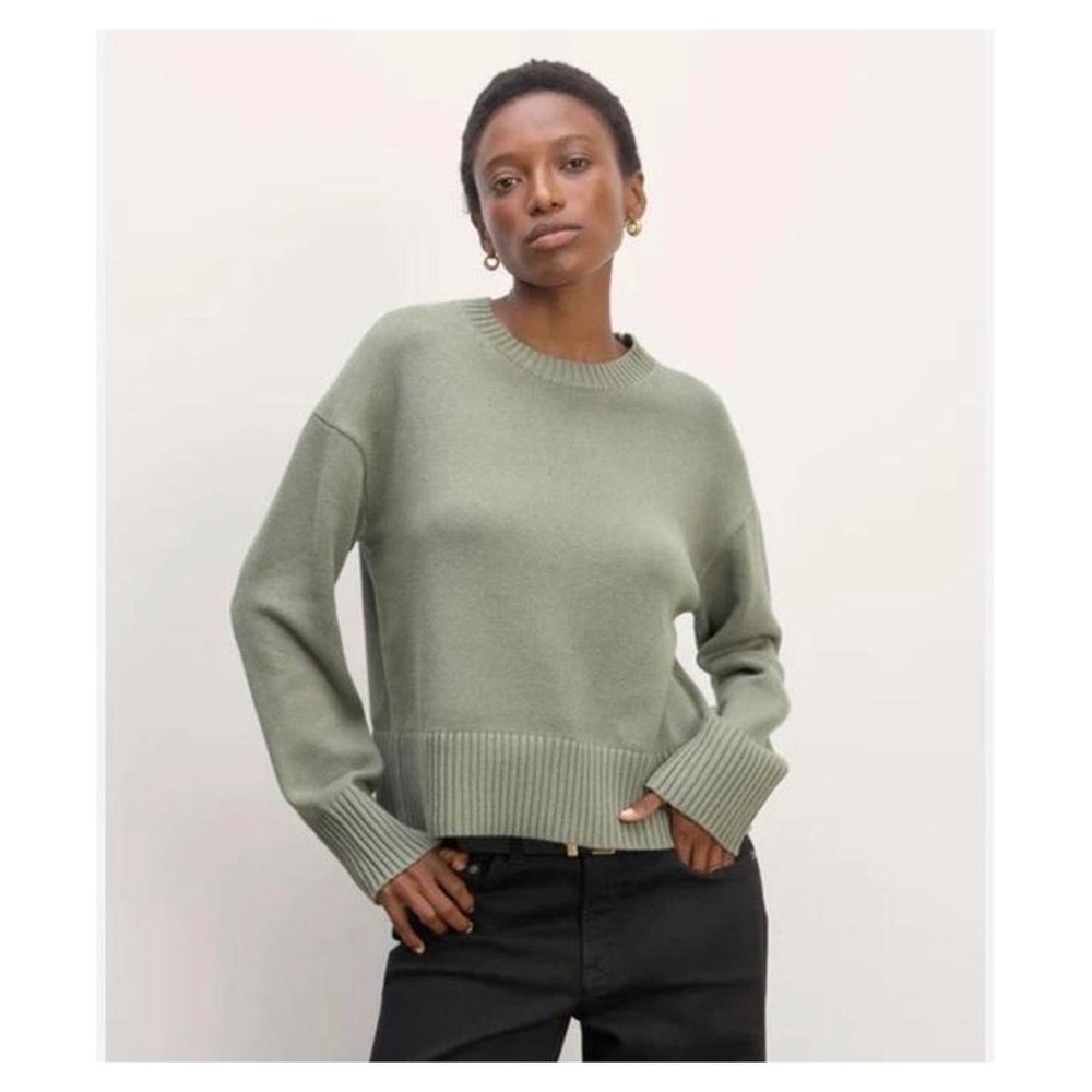 Everlane 100% Organic Cotton The Boxy Sweater Sage Green Boho Preppy Retro XXS